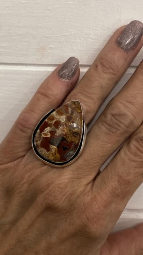 Tear drop Brecciated Jasper Ring